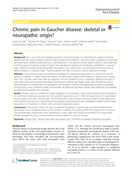 Chronic Pain in Gaucher Disease: Skeletal Or Neuropathic Origin?