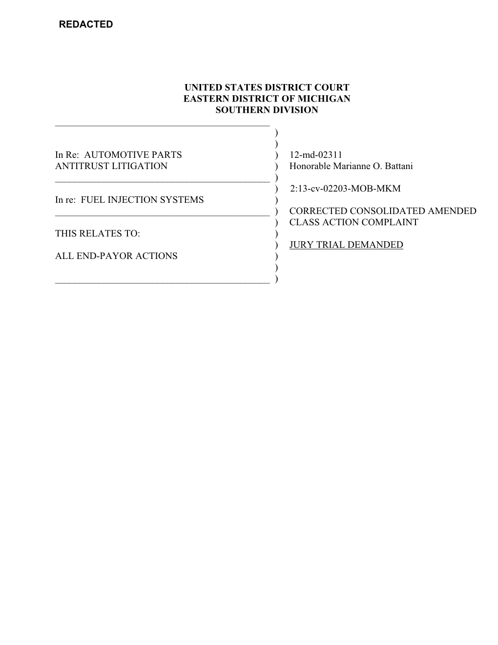 Fuel Injection Systems Corrected Consolidated Amended Class