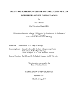 Impacts and Monitoring of Climate-Driven Changes to Wetland