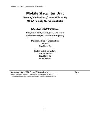 HACCP Plan Revised March 2011