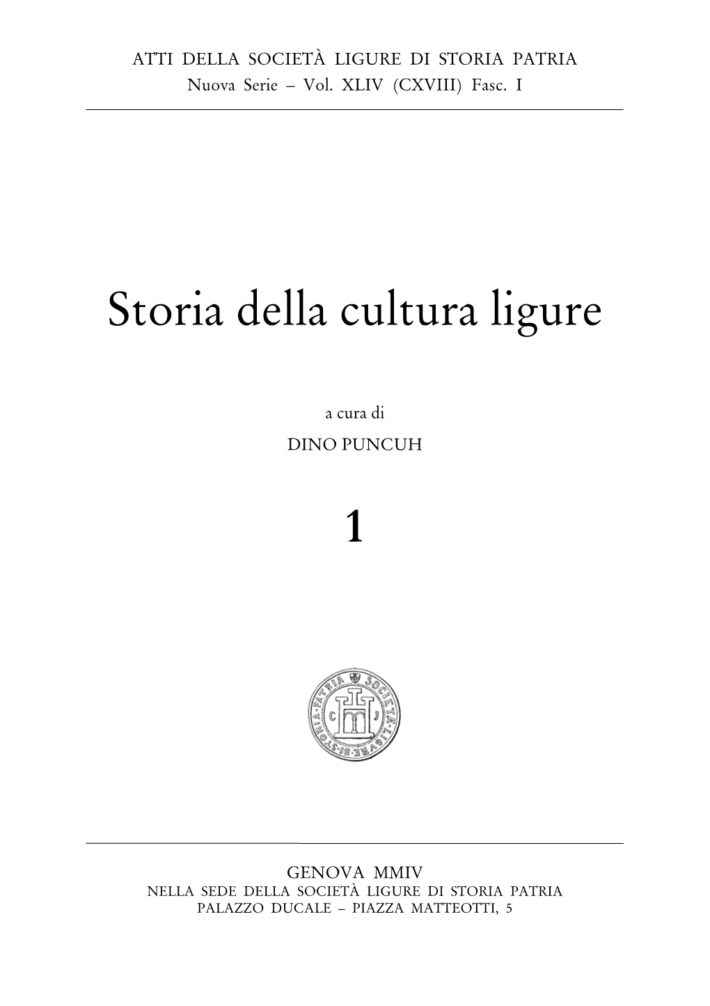 Storia Della Cultura Ligure 1