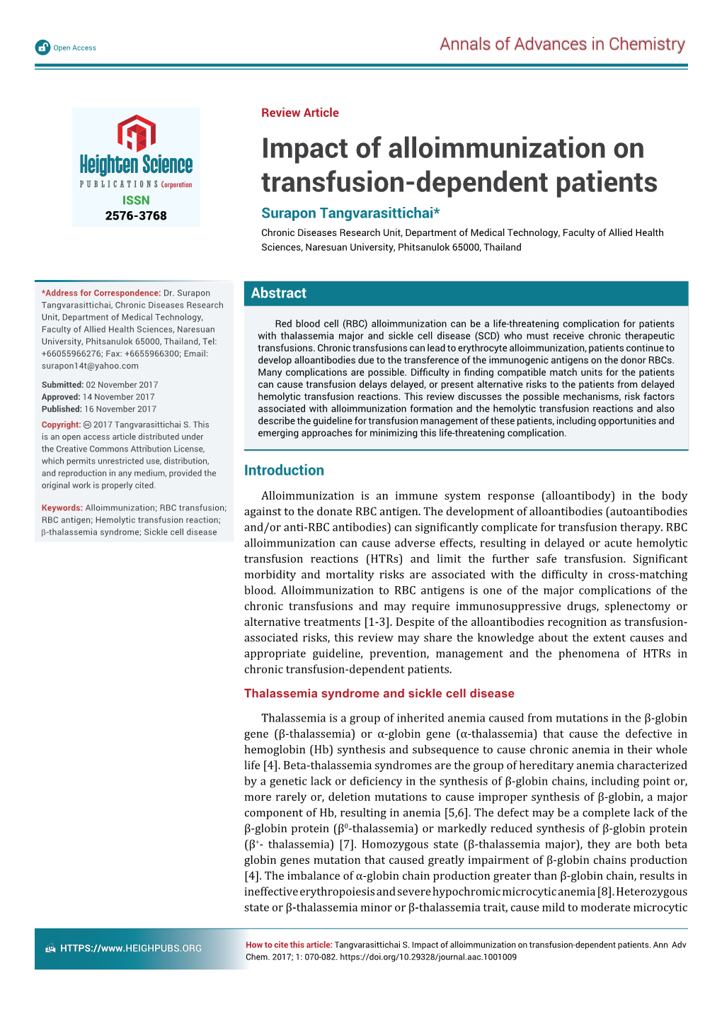 Impact of Alloimmunization on Transfusion-Dependent Patients