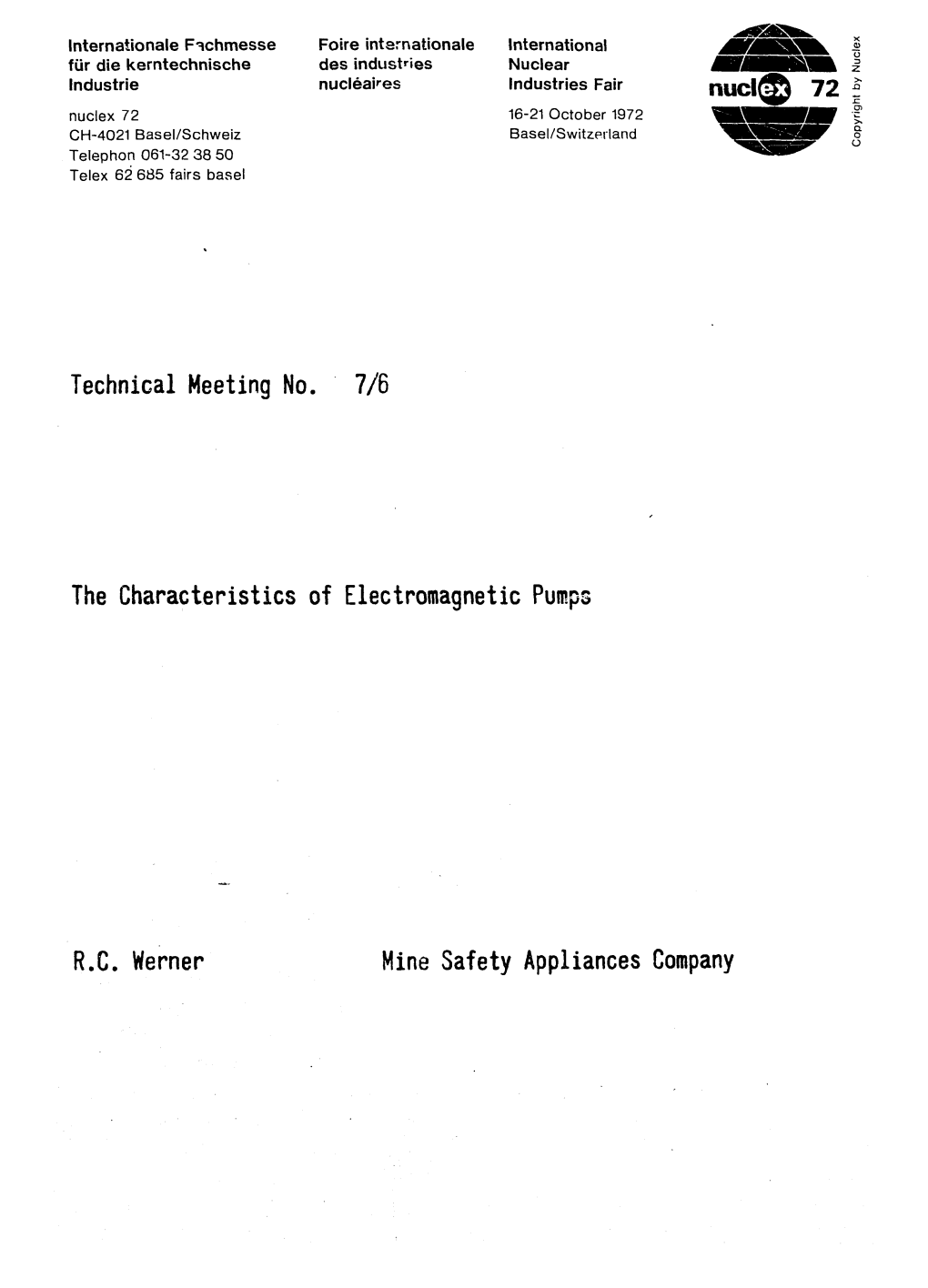 Technical Meeting No. 7/6 the Characteristics of Electromagnetic