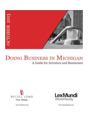 Doing Business in Michigan a Guide for Investors and Businesses