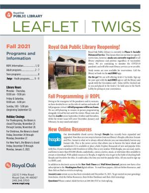 Fall 2021 Leaflet | TWIGS