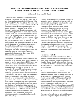 Potential for Management of the Clover Crown Borer Pest in Red Clover Seed Production Using Biological Control