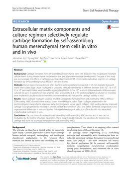 Extracellular Matrix Components and Culture Regimen Selectively Regulate Cartilage Formation by Self-Assembling Human Mesenchyma