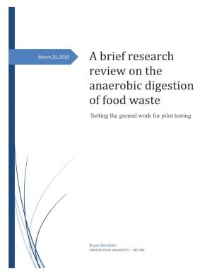 A Brief Research Review on the Anaerobic Digestion of Food Waste