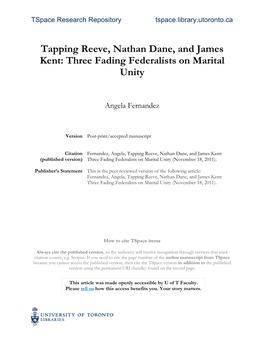 Tapping Reeve, Nathan Dane, and James Kent: Three Fading Federalists on Marital Unity