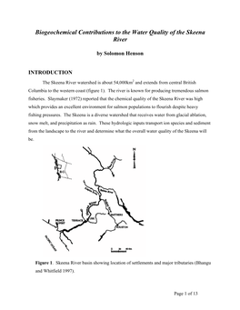 Biogeochemical Contributions to the Water Quality of the Skeena River