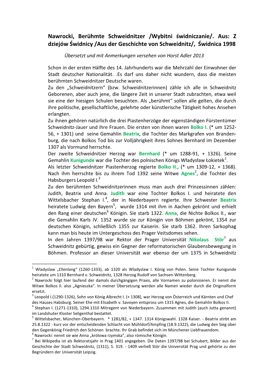 Nawrocki, Berühmte Schweidnitzer /Wybitni Świdniczanie/. Aus: Z Dziejów Świdnicy /Aus Der Geschichte Von Schweidnitz/, Świdnica 1998