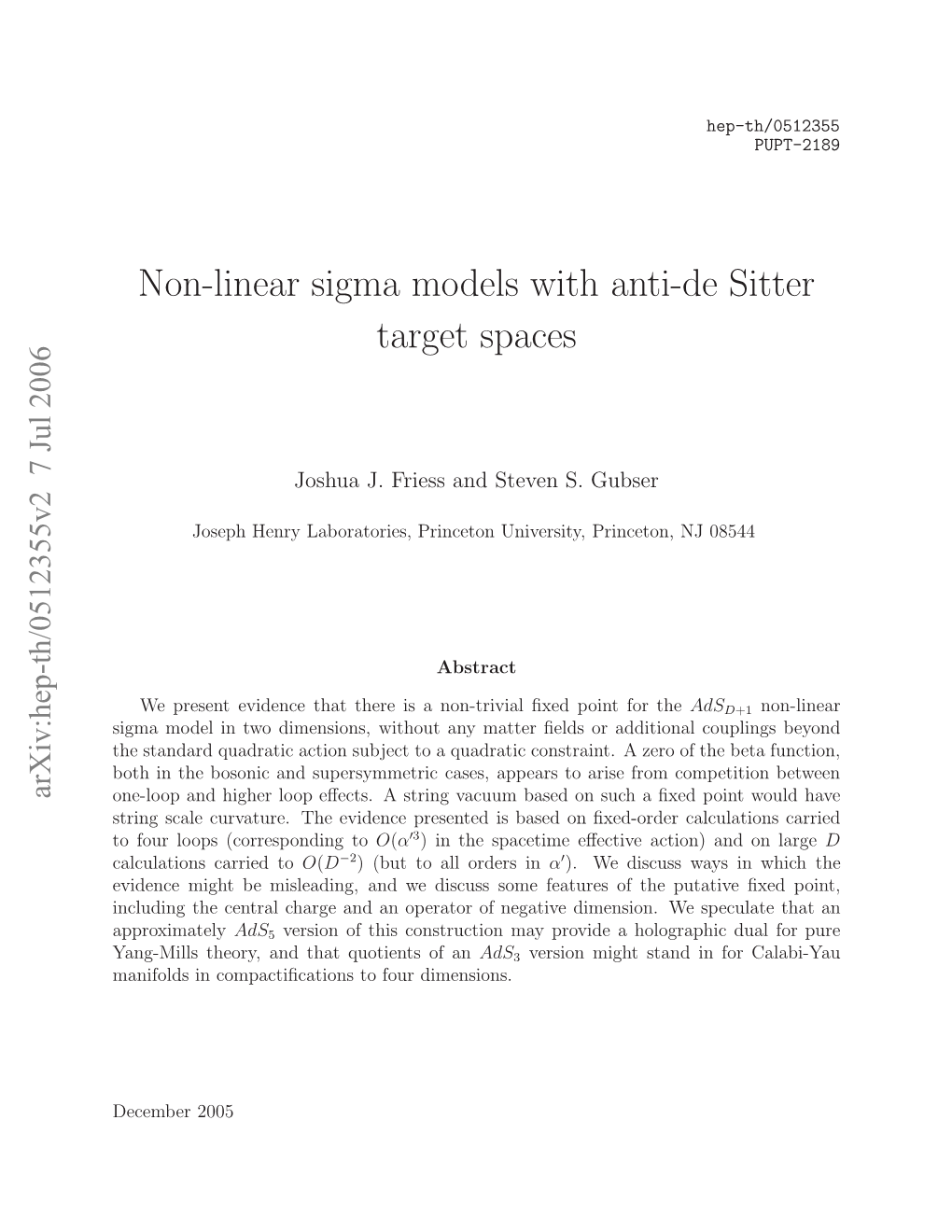 Non-Linear Sigma Models with Anti-De Sitter Target Spaces