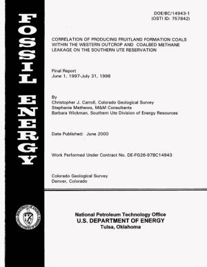 U.S. DEPARTMENT of ENERGY Tulsa, Oklahoma DISCLAIMER