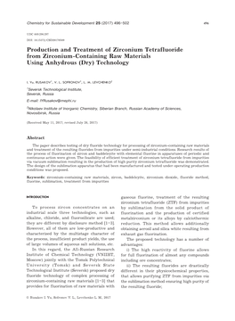 Production and Treatment of Zirconium Tetrafluoride from Zirconium-Containing Raw Materials Using Anhydrous (Dry) Technology