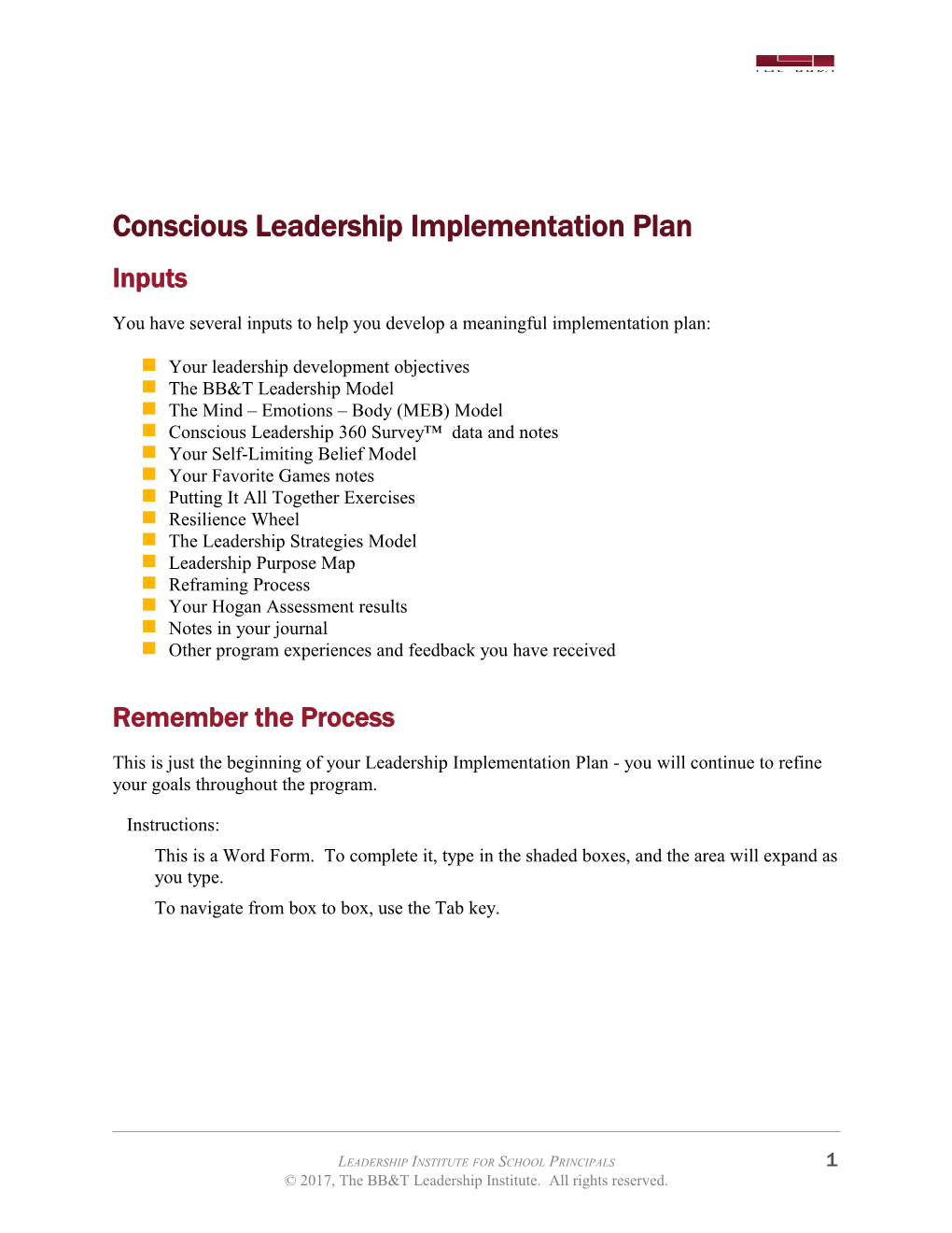 Conscious Leadership Implementation Plan