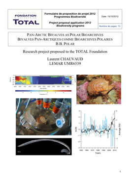 B.B. POLAR Research Project Proposed to the TOTAL Foundation Laurent CHAUVAUD LEMAR UMR6539