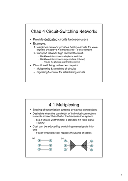 Chap 4 Circuit-Switching Networks 4.1 Multiplexing