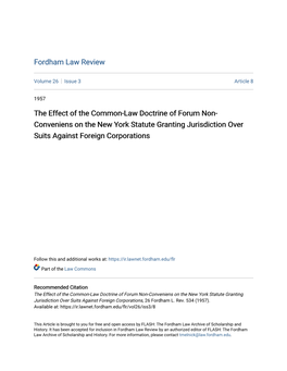 The Effect of the Common-Law Doctrine of Forum Non-Conveniens on the New York Statute Granting Jurisdiction Over Suits Against Foreign Corporations, 26 Fordham L