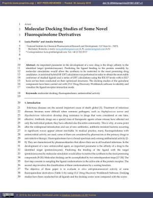 Molecular Docking Studies of Some Novel Fluoroquinolone Derivatives