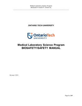 Medical Laboratory Science Program BIOSAFETY/SAFETY MANUAL ______