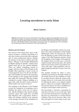 Locating Sacredness in Early Islam
