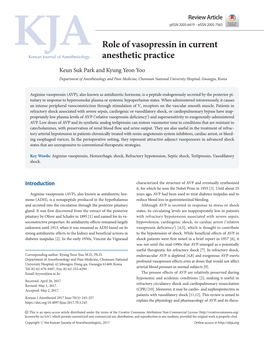 Role of Vasopressin in Current Anesthetic Practice