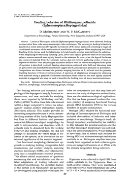 Feeding Behavior of Rhithrogena Pellucida (Ephemer0ptera:Heptageniidae)