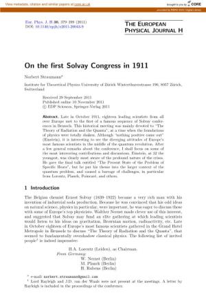 On the First Solvay Congress in 1911