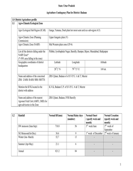 Badaun 1.0 District Agriculture Profile 1.1 Agro-Climatic/Eco