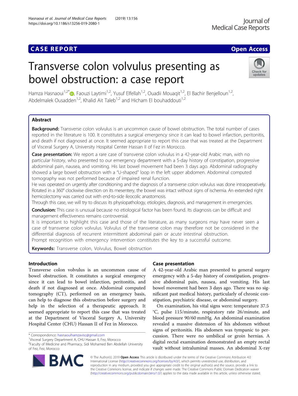 Transverse Colon Volvulus Presenting As Bowel Obstruction: a Case Report