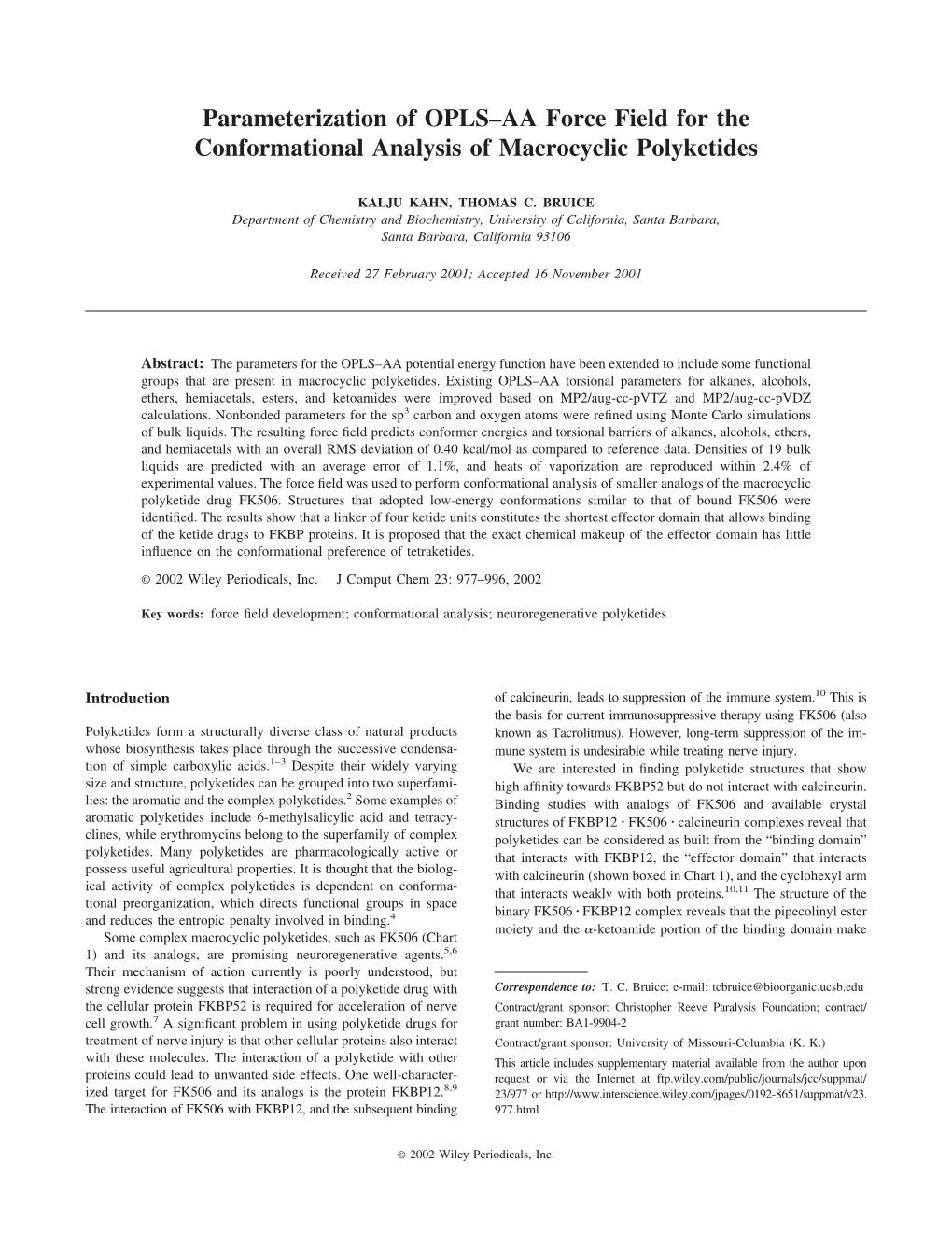 Parameterization of OPLS–AA Force Field for the Conformational