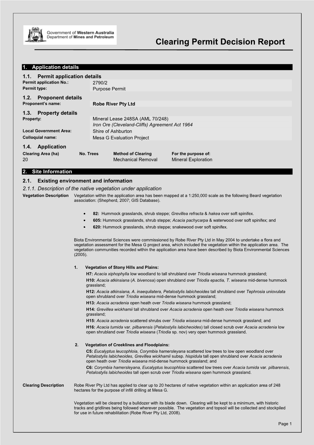 Proforma Reports for Applications to Clear Native Vegetation Under The