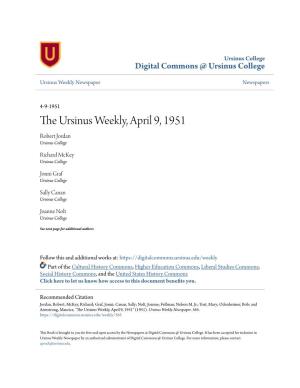 The Ursinus Weekly, April 9, 1951