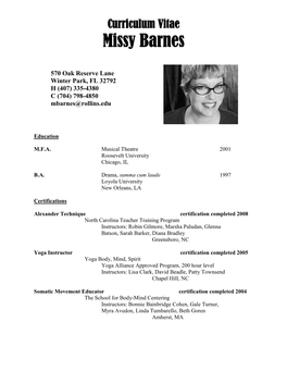 Curriculum Vitae Missy Barnes