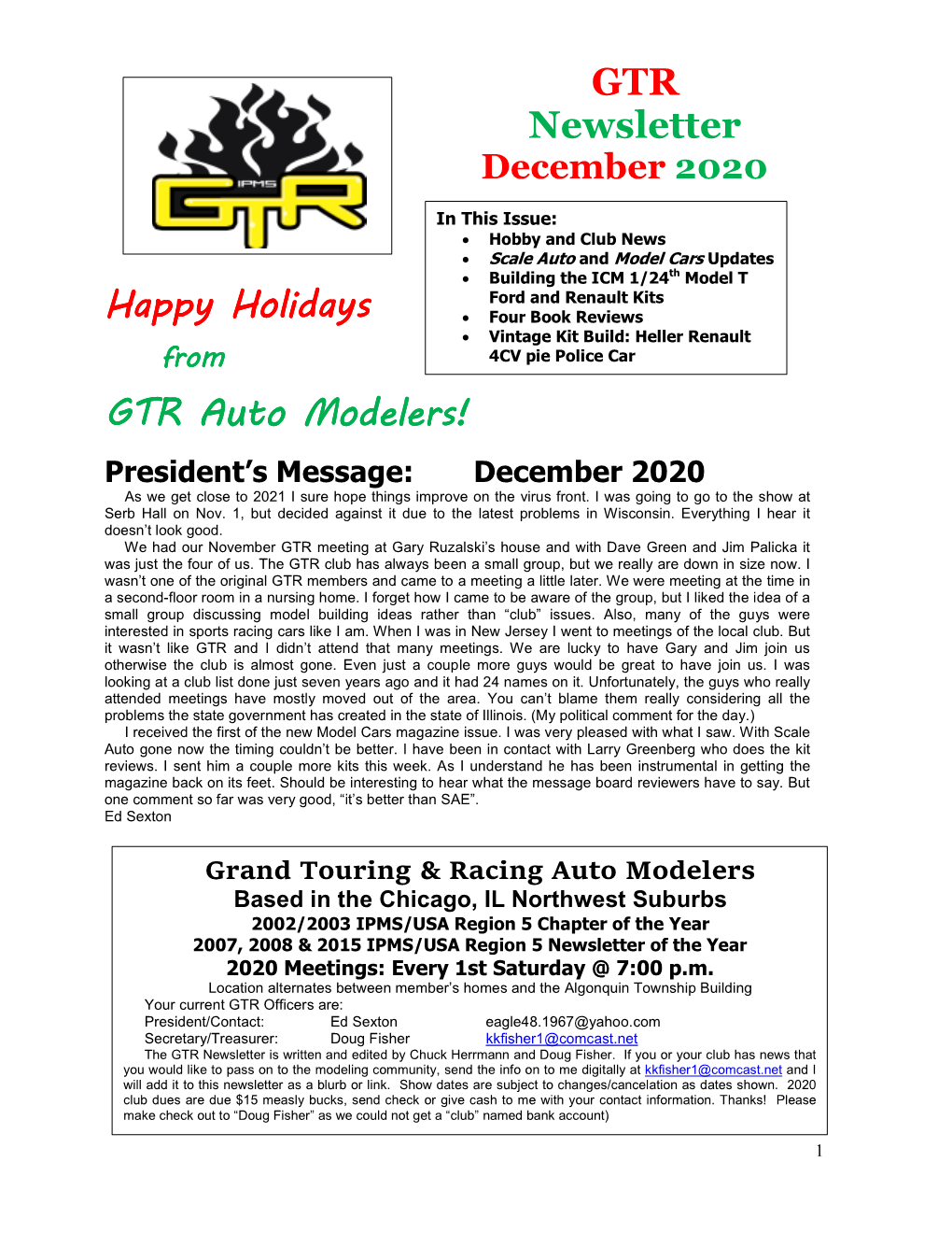 GTR Newsletter Happy Holidays GTR Auto Modelers!