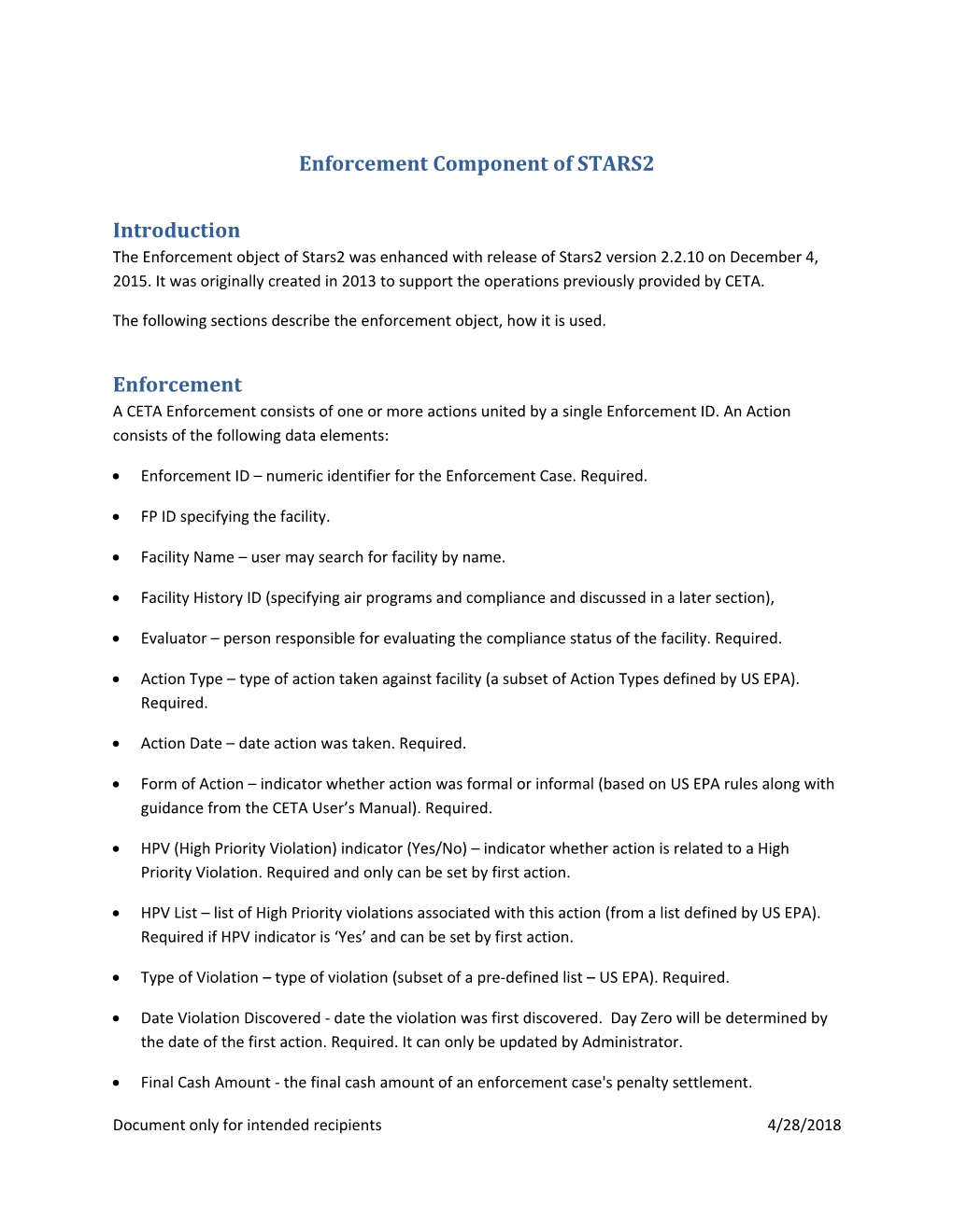 Enforcement Component of STARS2