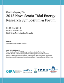 2013 Nova Scotia Tidal Energy Research Symposium & Forum