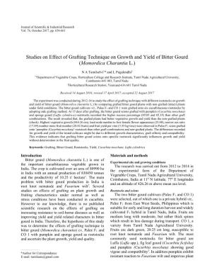 Studies on Effect of Grafting Technique on Growth and Yield of Bitter Gourd (Momordica Charantia L.)