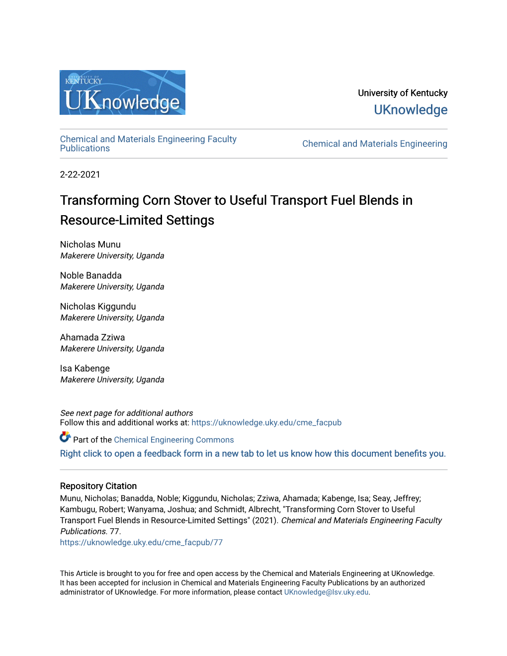 Transforming Corn Stover to Useful Transport Fuel Blends in Resource-Limited Settings