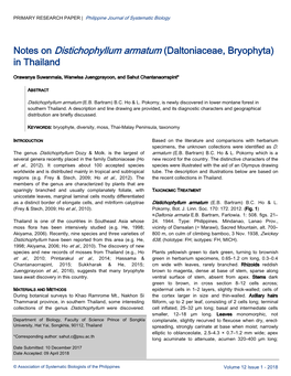 Notes on Distichophyllum Armatum (Daltoniaceae, Bryophyta) in Thailand