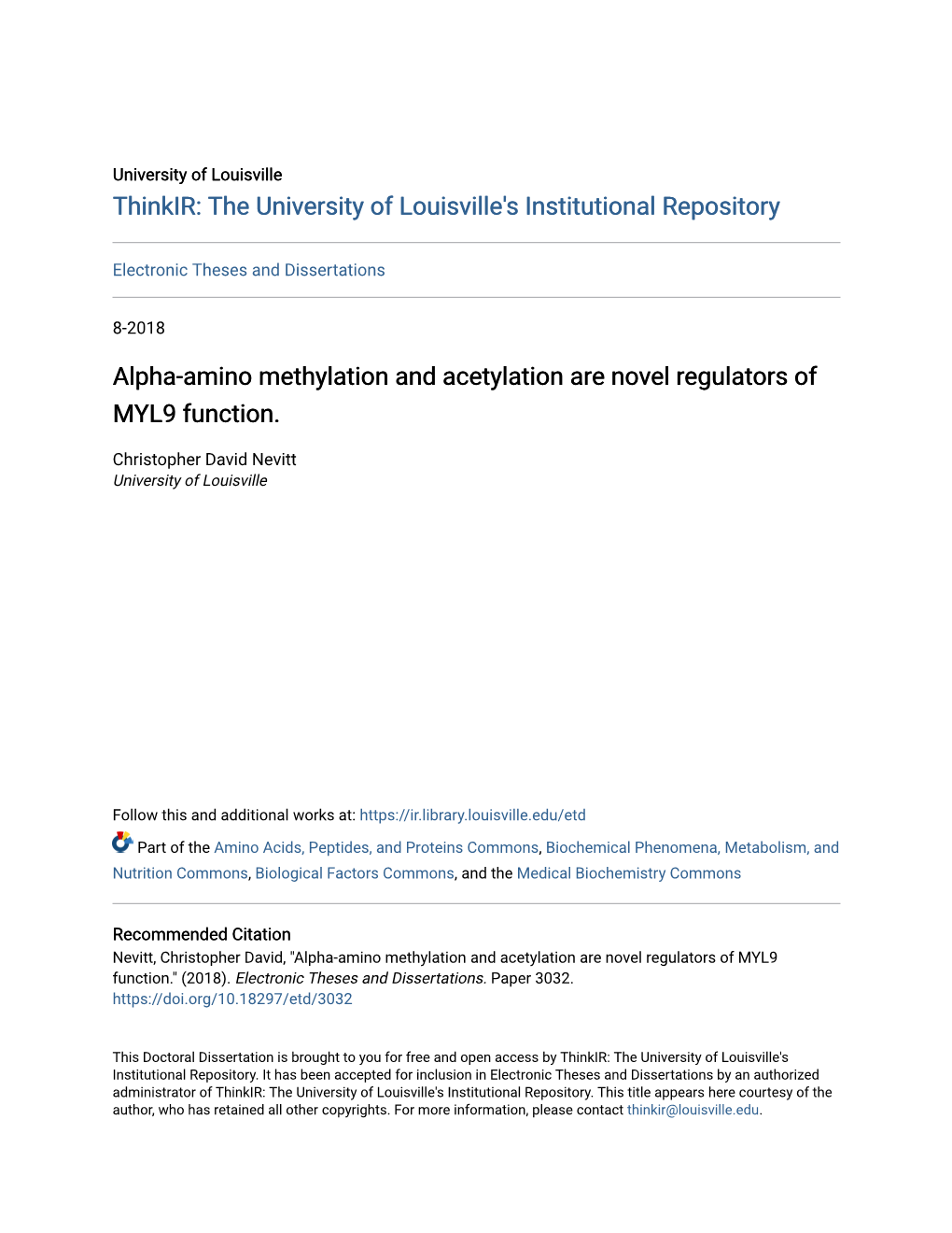 Alpha-Amino Methylation and Acetylation Are Novel Regulators of MYL9 Function