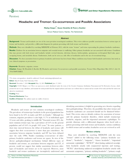 Reviews Headache and Tremor: Co-Occurrences and Possible Associations