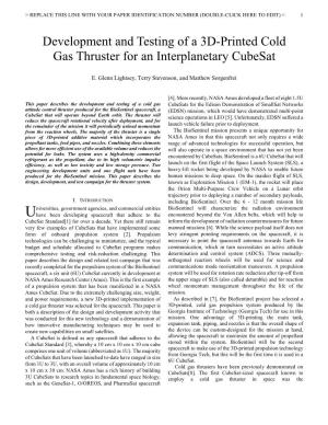 Development and Testing of a 3D-Printed Cold Gas Thruster for an Interplanetary Cubesat