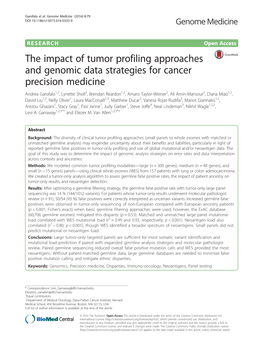 The Impact of Tumor Profiling Approaches