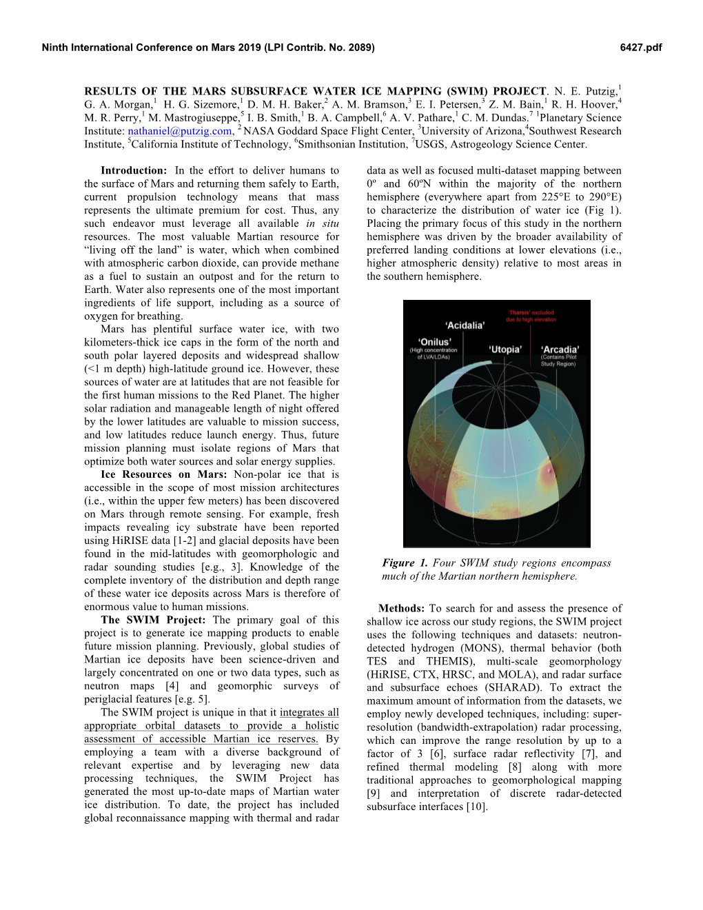 RESULTS of the MARS SUBSURFACE WATER ICE MAPPING (SWIM) PROJECT. N. E. Putzig,1 G. A. Morgan,1 H. G. Sizemore,1 D. M. H. Baker,2 A