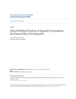 Mixed Method Analysis of Apparel Corporations for Future Policy Development Lance Michael Cheramie University of Arkansas, Fayetteville