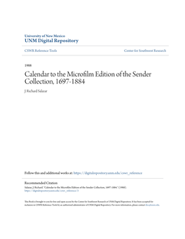 Calendar to the Microfilm Edition of the Sender Collection, 1697-1884 J