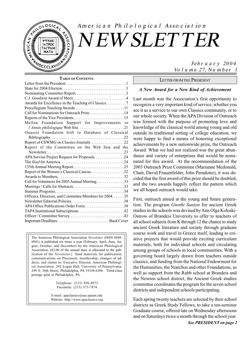 February 2004 Newsletter