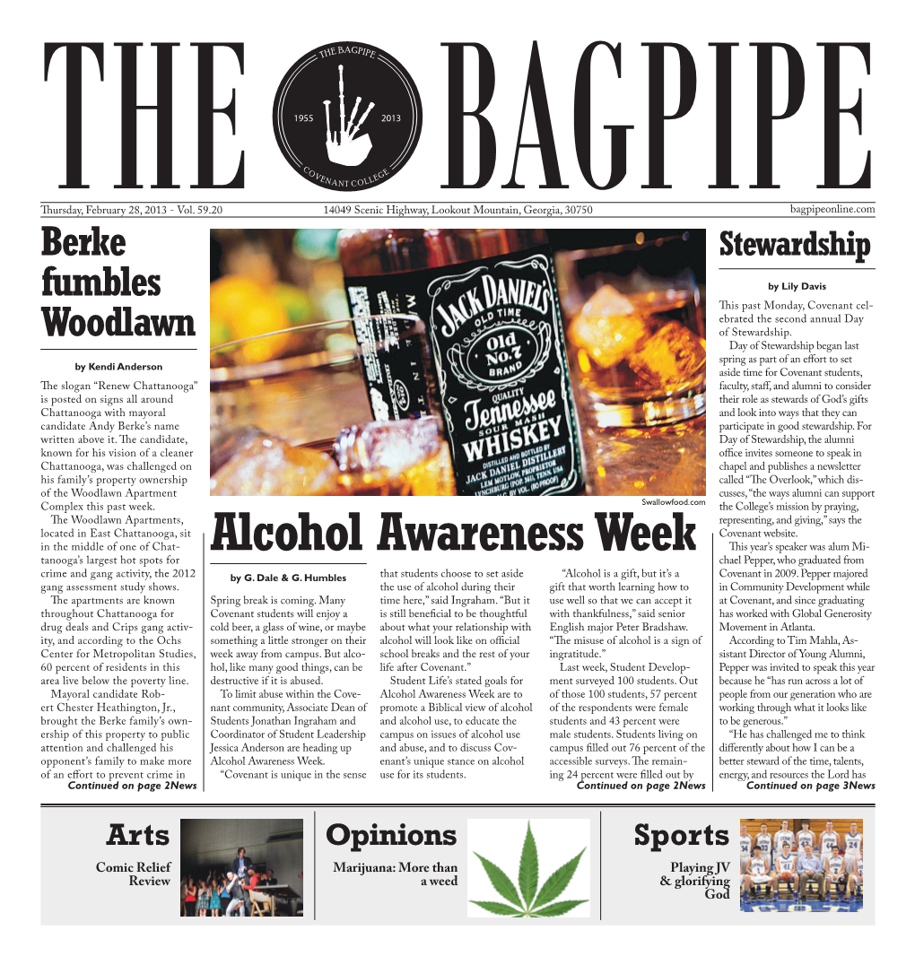 Alcohol Awareness Week This Year’S Speaker Was Alum Mi- Tanooga’S Largest Hot Spots for Chael Pepper, Who Graduated from Crime and Gang Activity, the 2012 by G