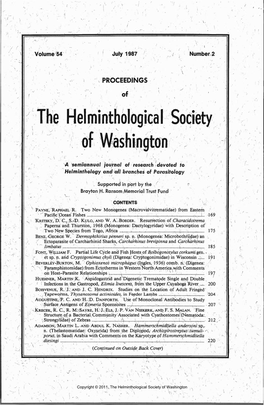 Helmintholagy and All Branches of Parasitology I ;\ Supported in Part by the '• Tf Brayton H. Ransom Memorial Trust Fund ': '